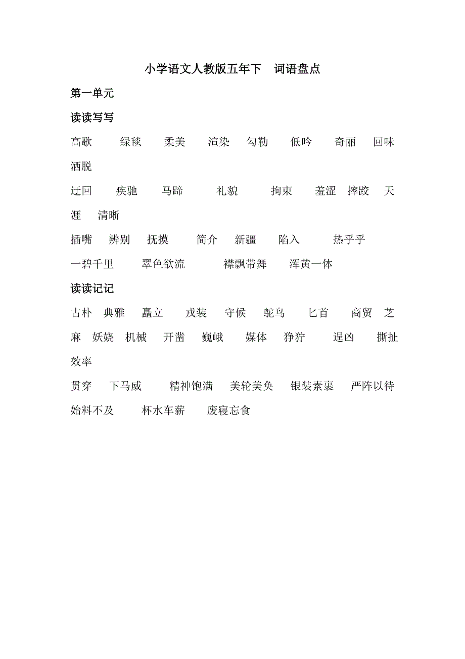 五下-词语盘点(汉字版)_第1页