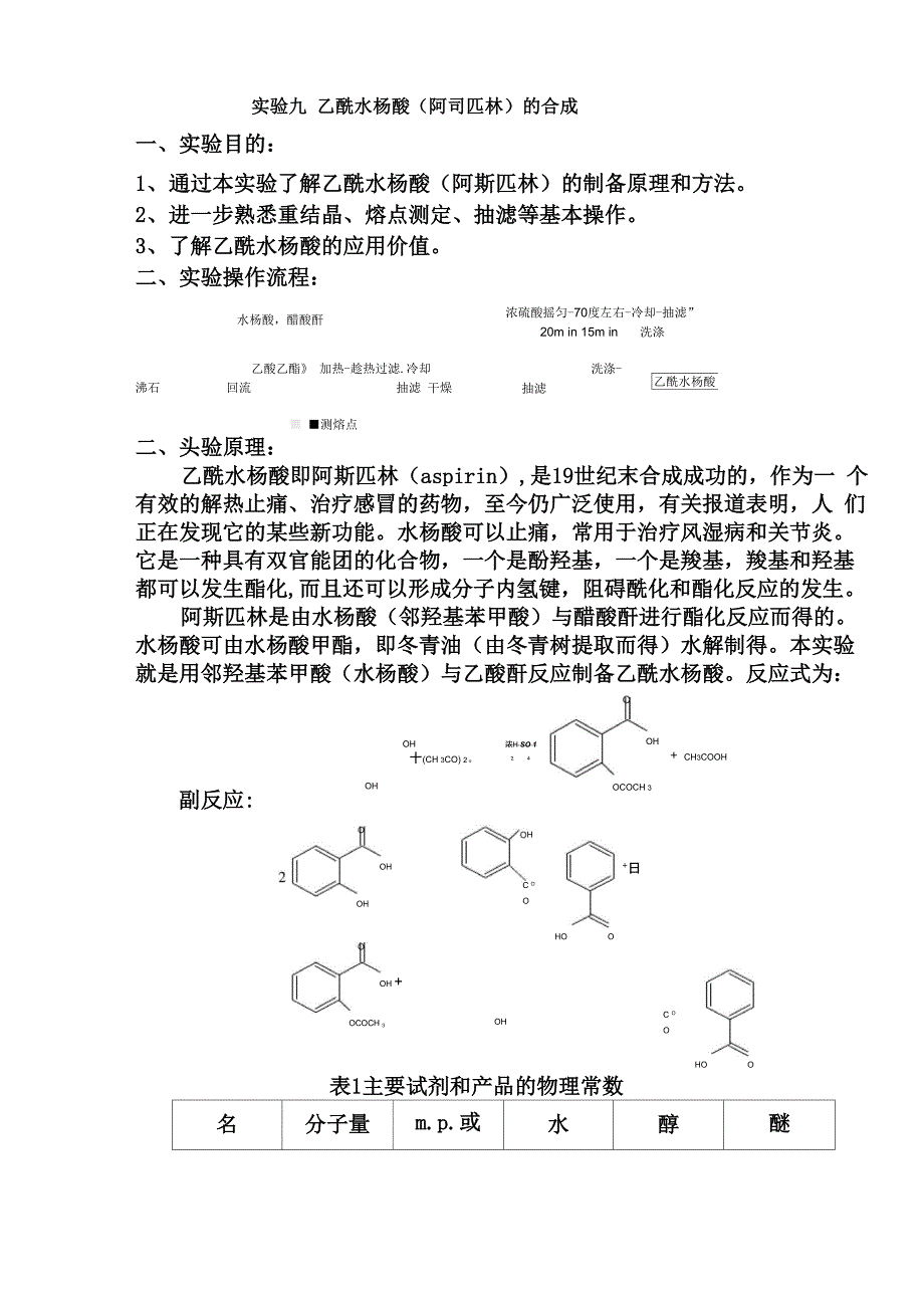 实验九 乙酰水杨酸_第1页