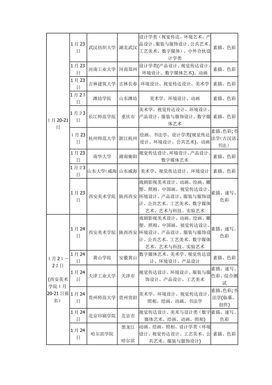 山西省2016年艺考校考时间安排表_第5页