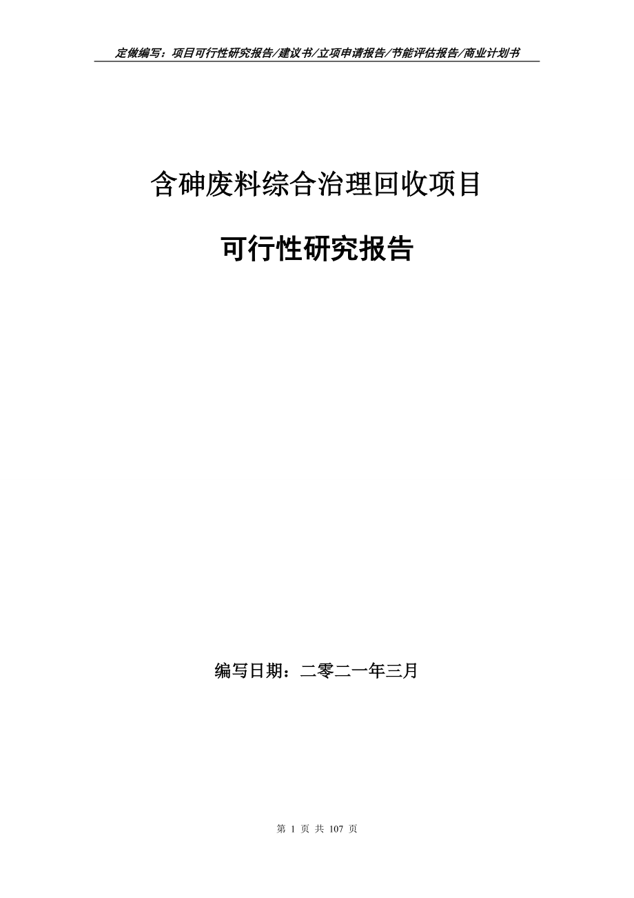 含砷废料综合治理回收项目可行性研究报告写作范本_第1页