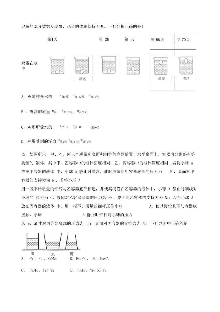 人教版物理八年级下册第十章浮力难题突破(含答案)_第5页