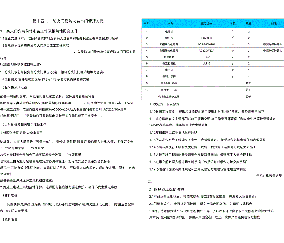 防火门及防火卷帘管理方案(A标段)组织设计_第1页