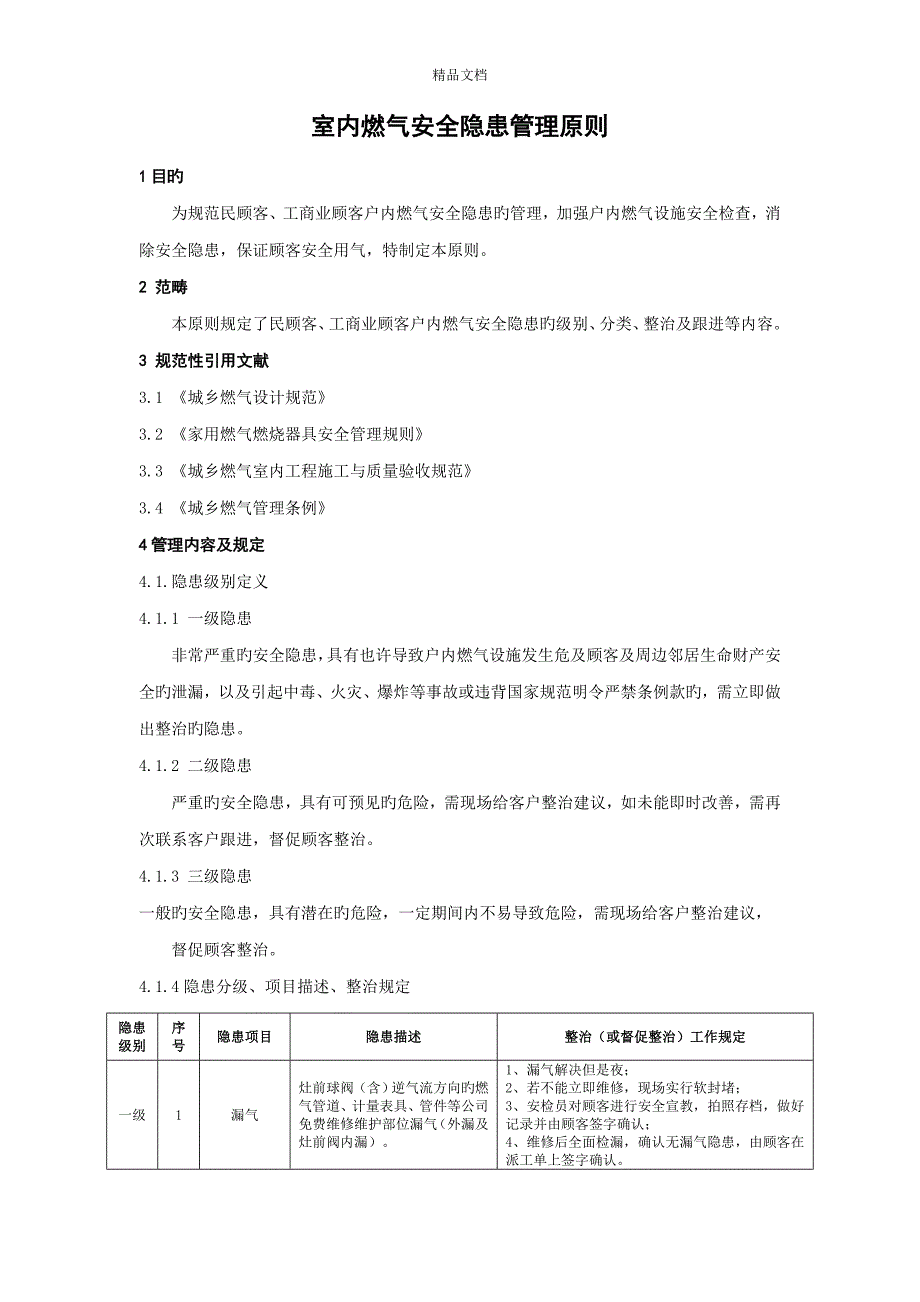 室内燃气安全隐患管理重点标准_第1页