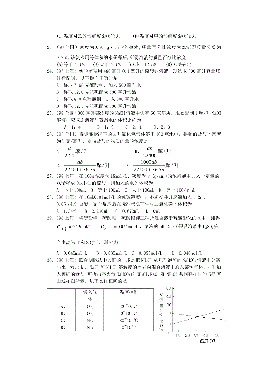 近十年高考化学选择题分类汇编溶液及浓度Word版_第4页