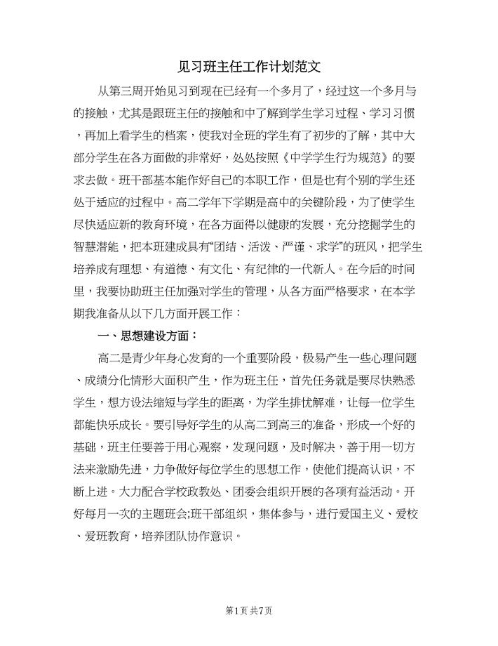 见习班主任工作计划范文（四篇）.doc