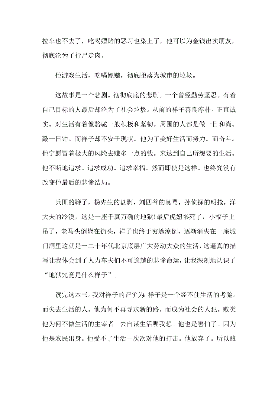 （精品模板）初中骆驼祥子读书心得体会_第3页