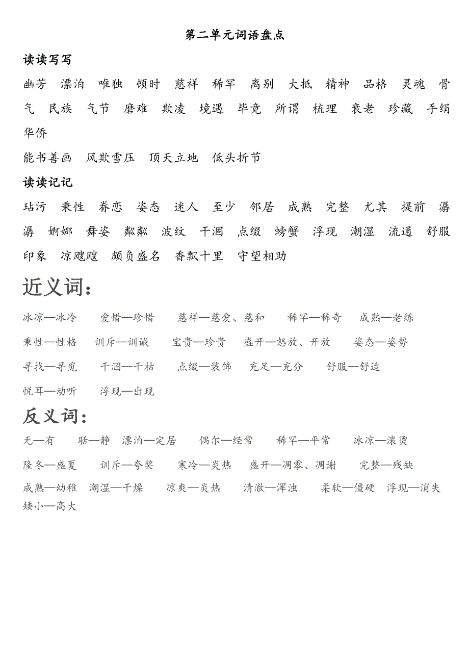 五年级第一、二单元日积月累及近义词反义词_第2页