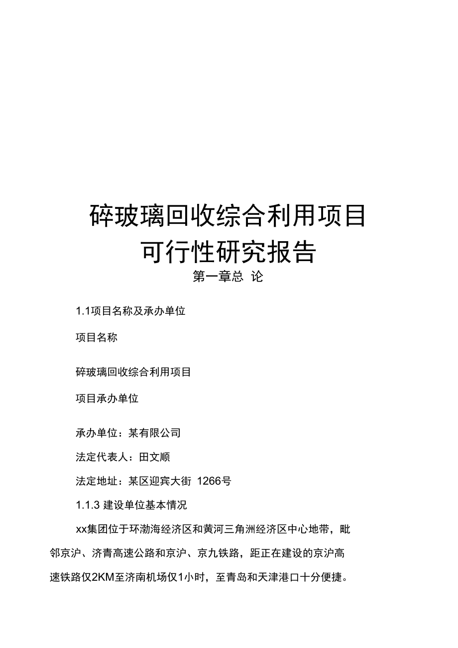 碎玻璃回收综合利用项目可研报告_第1页