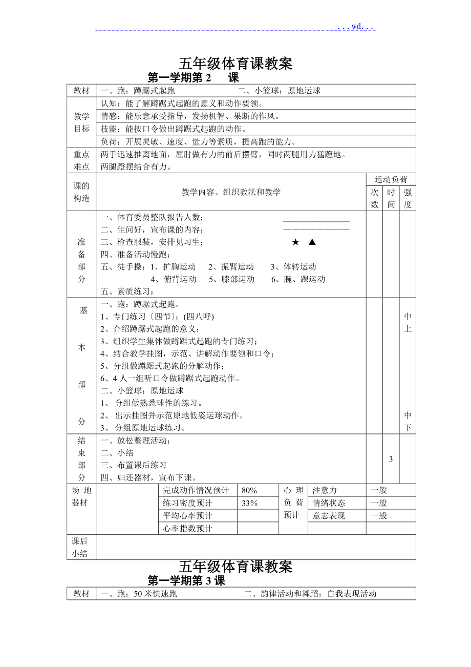 小学五年级体育课教（学）案全集1_第2页