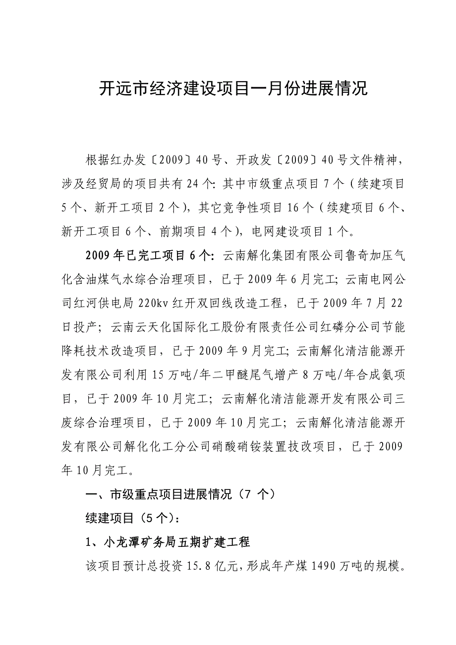 开远市经济建设项目一月份进展情况_第1页