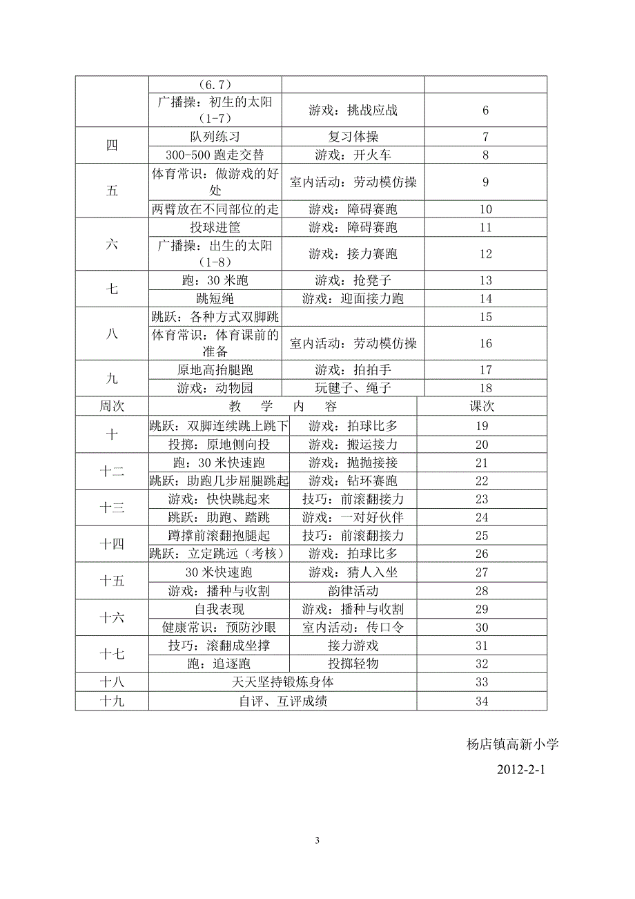 A一年级下学期体育教学计划_第3页