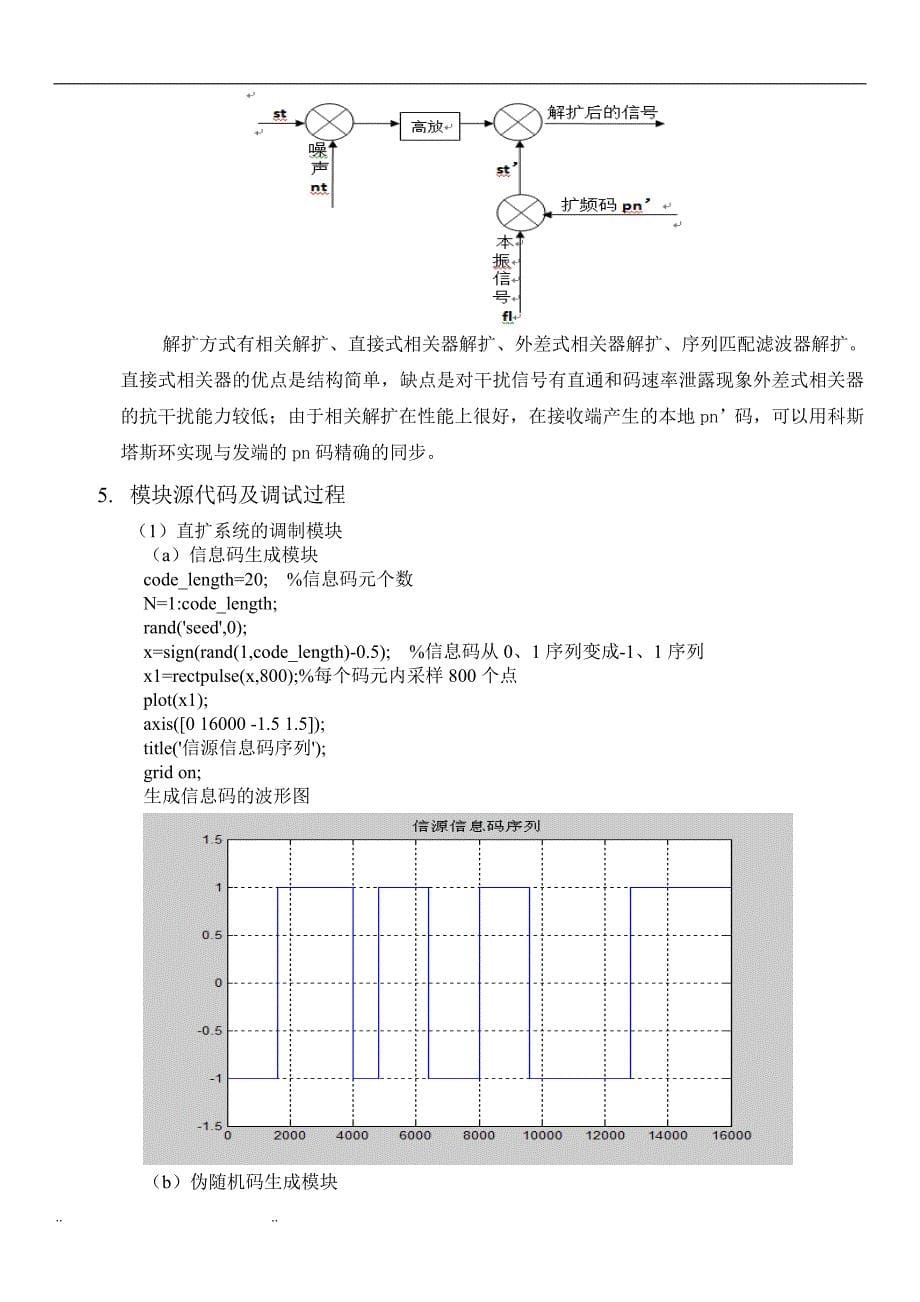 基于MATLAB的直接序列扩频通信系统课程设计报告_第5页