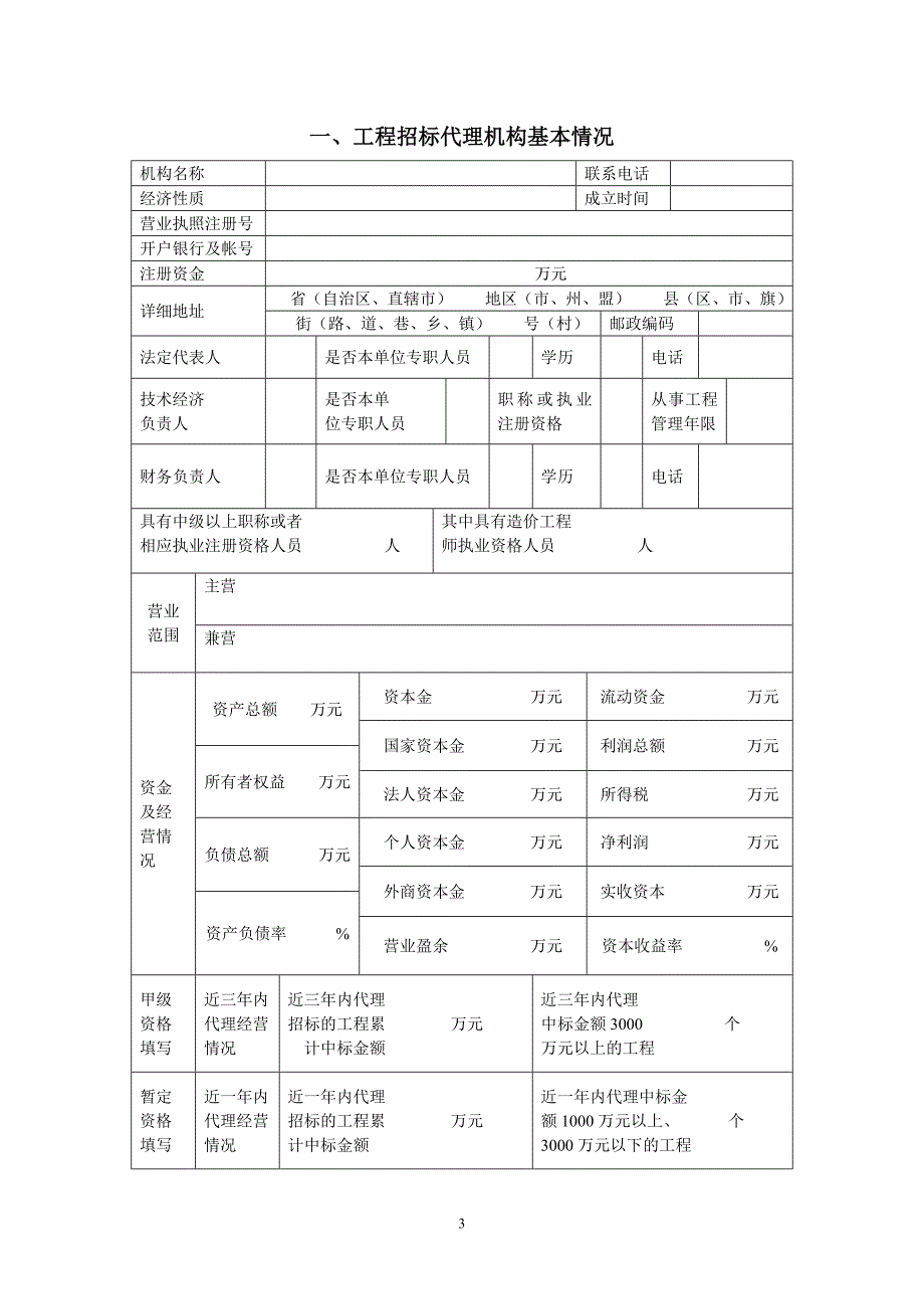 工程招标代理机构资格申请表范本_第3页