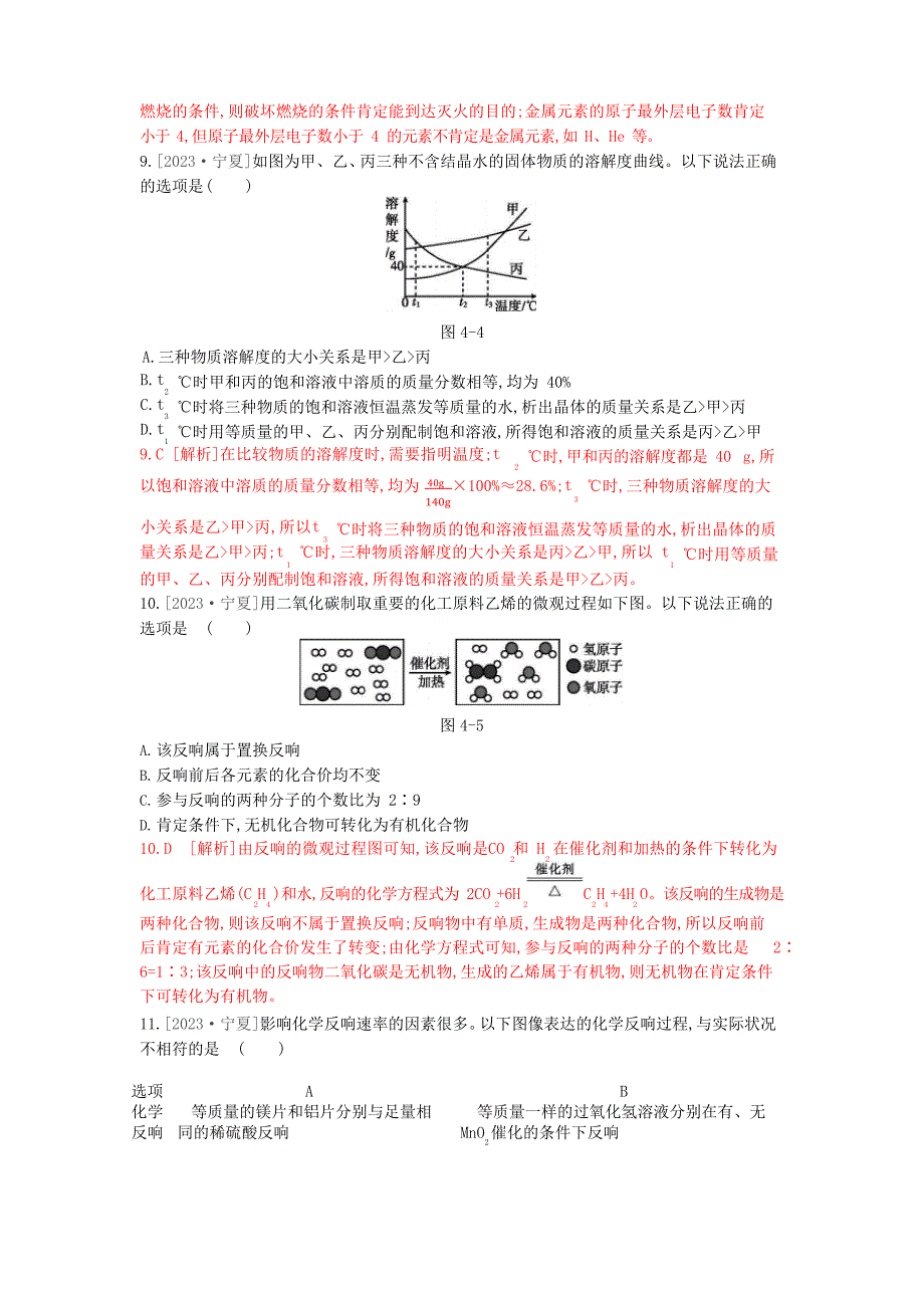 2023年宁夏中考化学试卷(含解析)_第3页