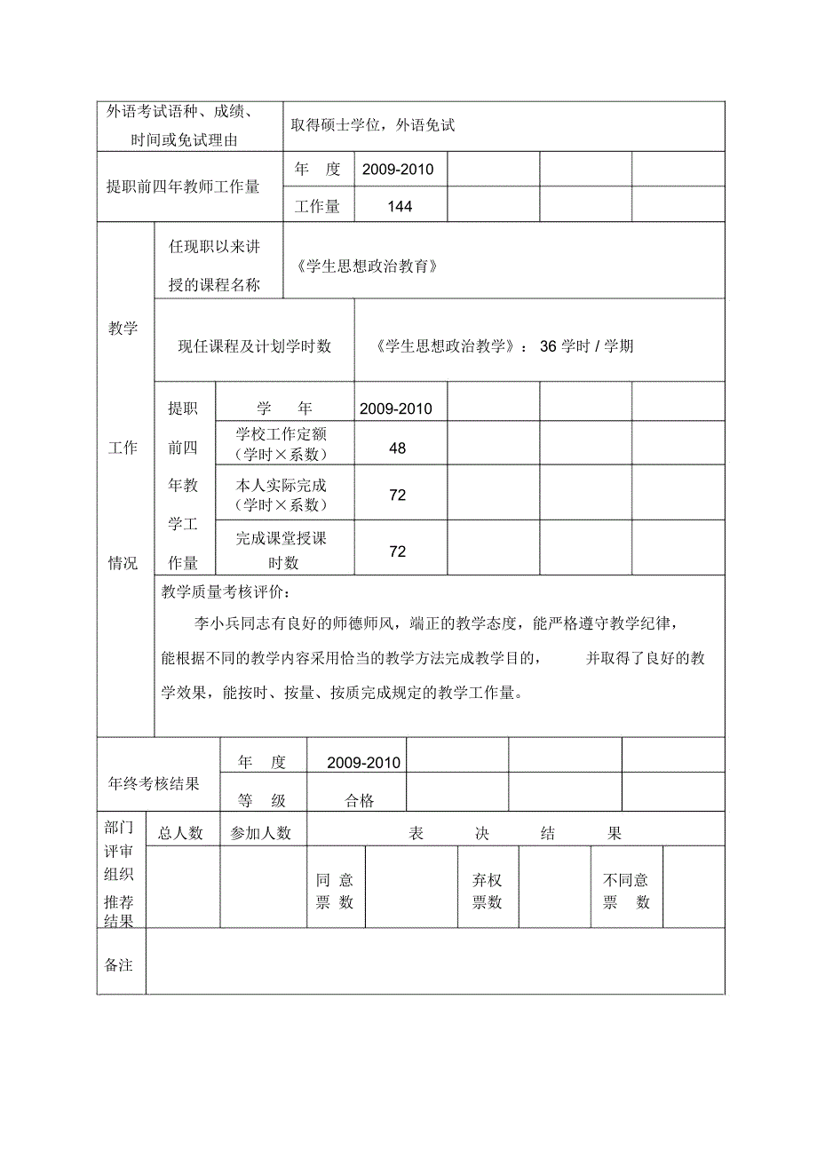 高校中、初级专业技术职务任职资格评审简明表_第2页