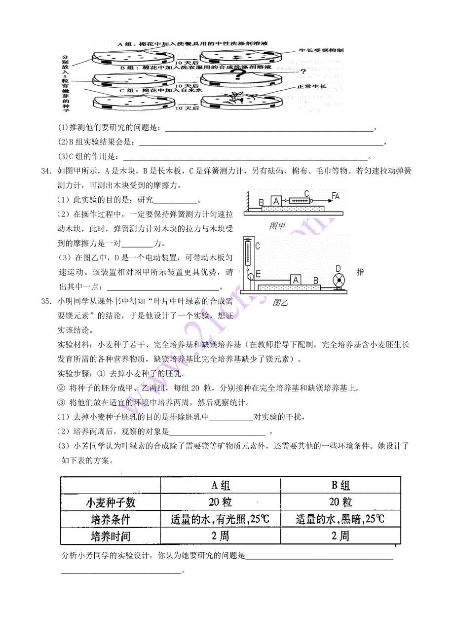 7下科学期末测试卷B_第5页