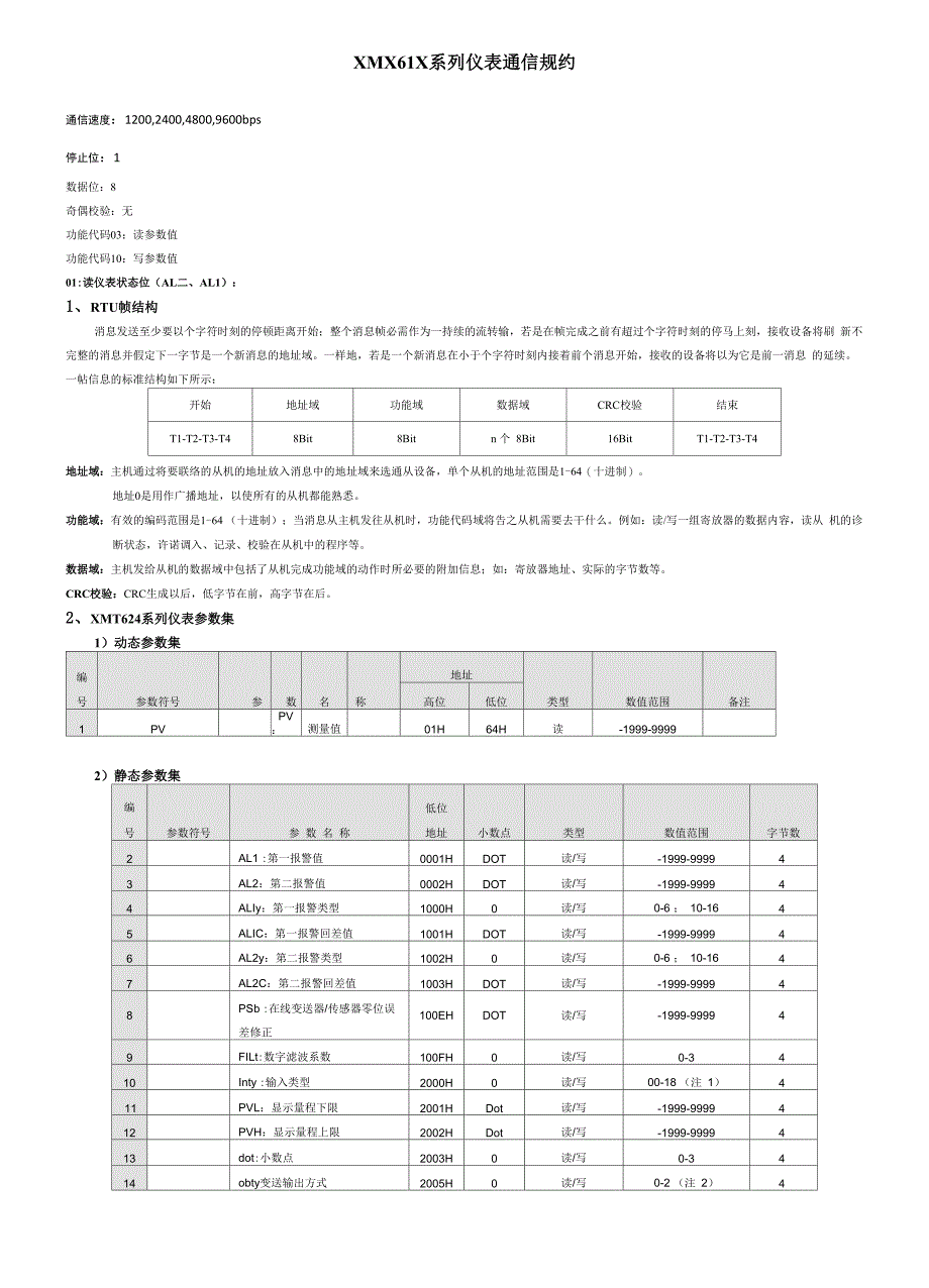 汇邦XMX61X系列仪表通信规约_第1页