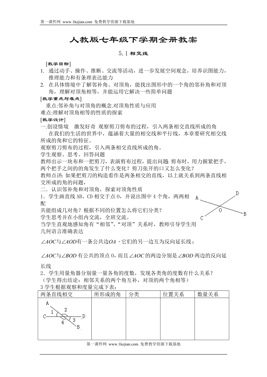 七年级数学下册全册教案_第1页