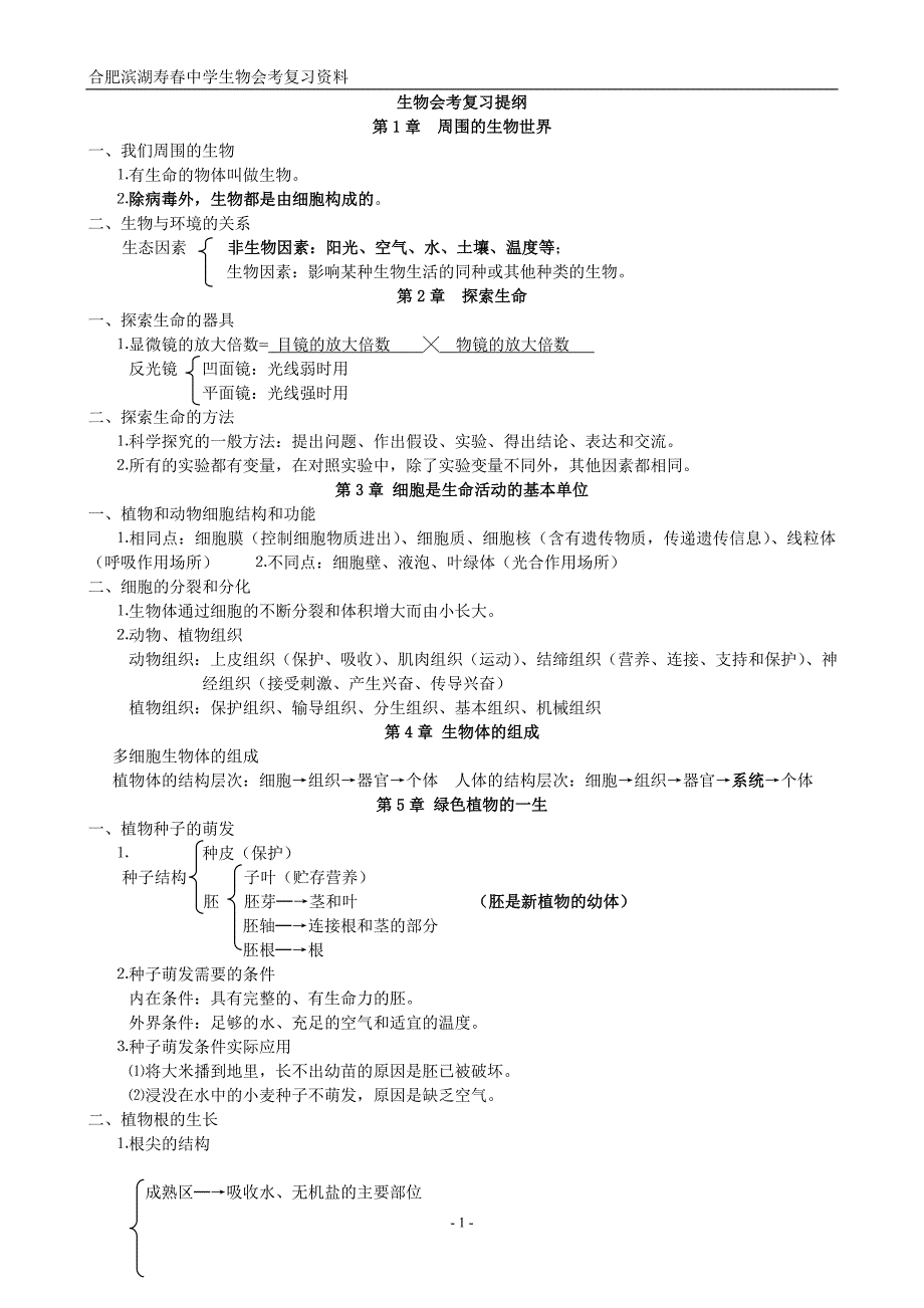 2014-2015学年生物会考材料(修订版)_第1页