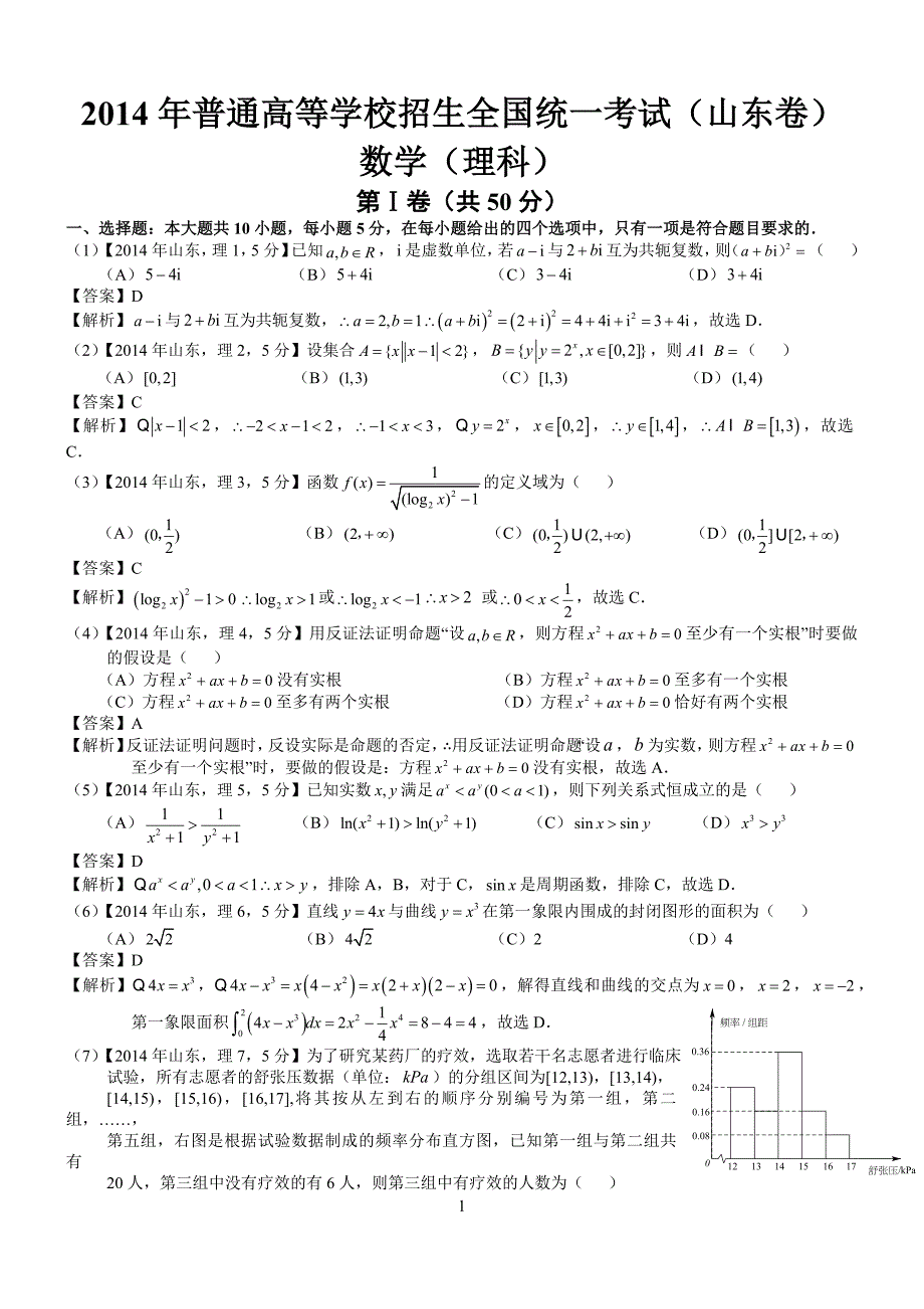 2014年高考山东理科数学试题及答案解析版_第1页