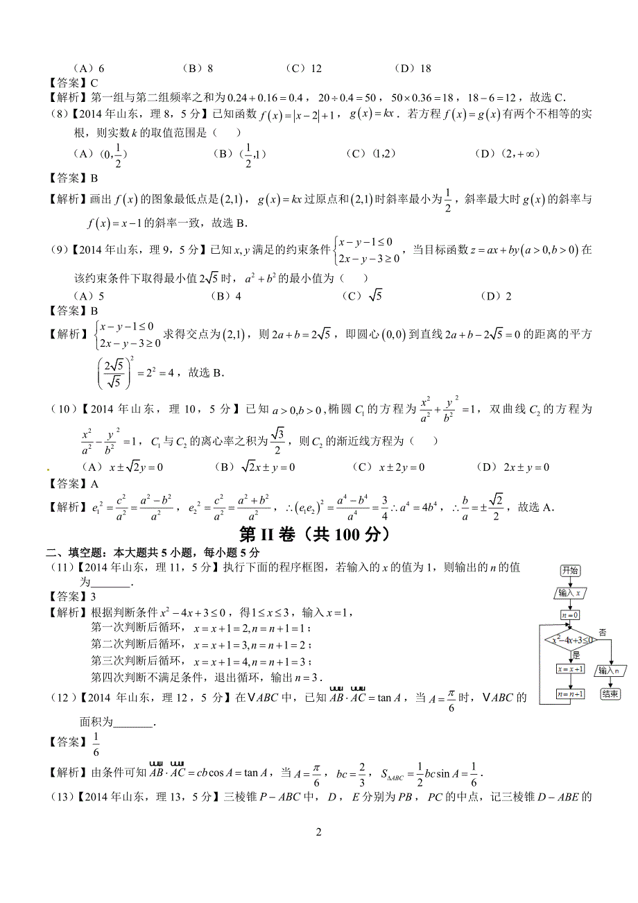 2014年高考山东理科数学试题及答案解析版_第2页