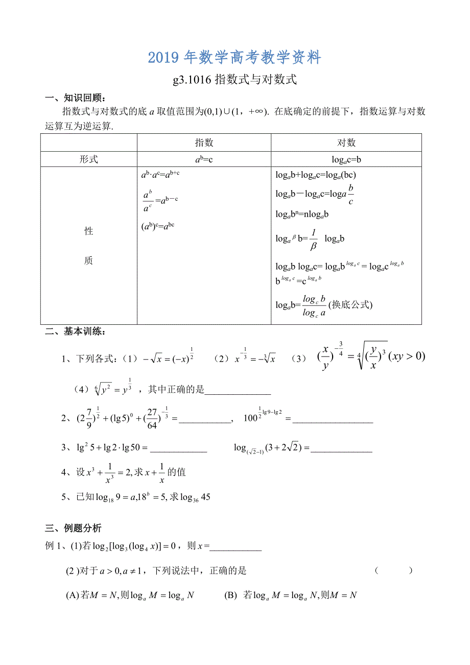 高考数学第一轮总复习100讲第16指数式与对数式_第1页