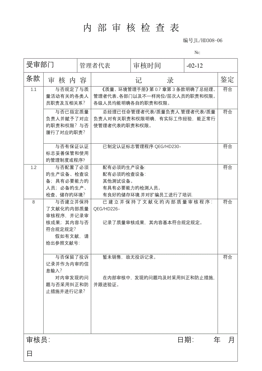 断路器认证内审检查表_第1页