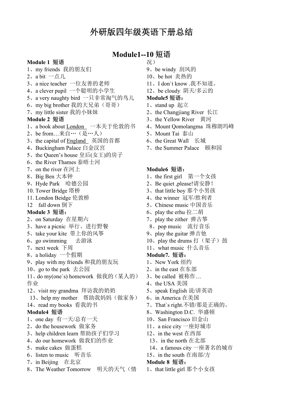 外研版四年级英语下册知识点总结_第1页