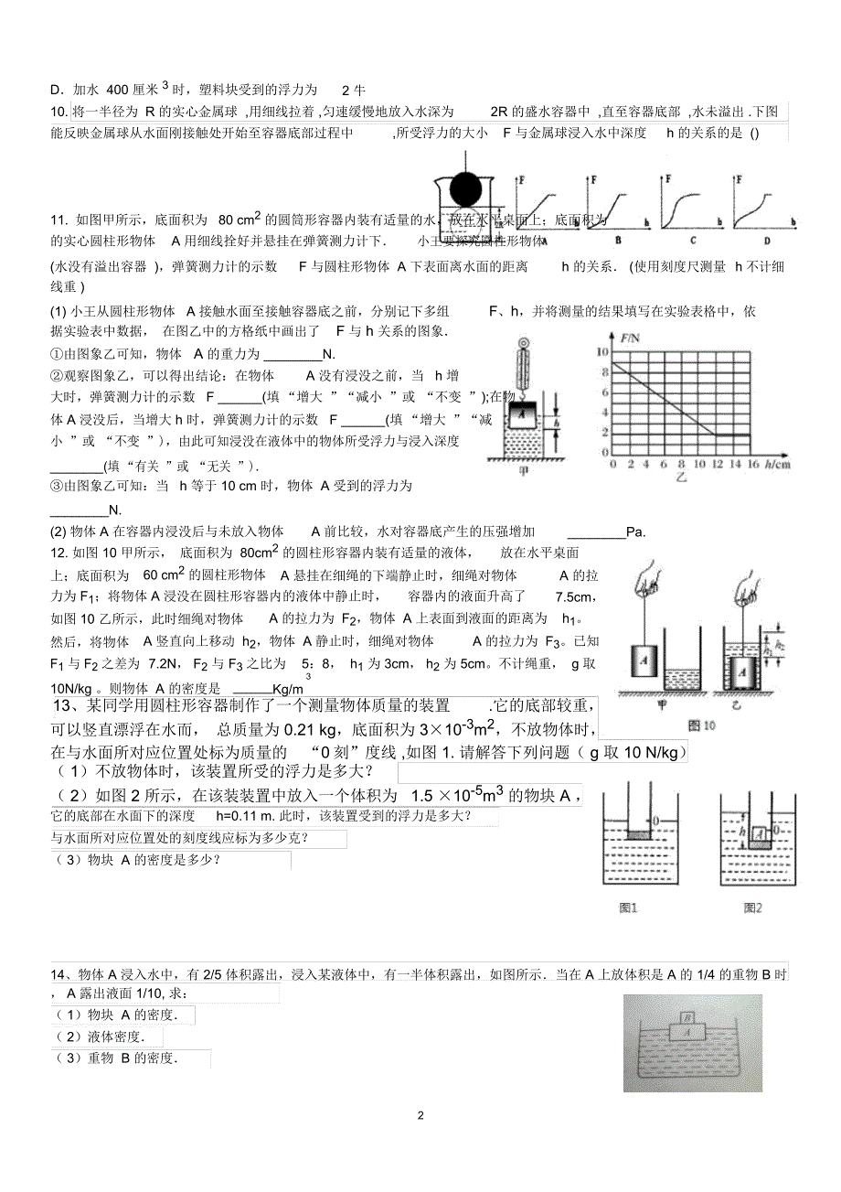 浮力精选(难题)后附答案精编版_第2页