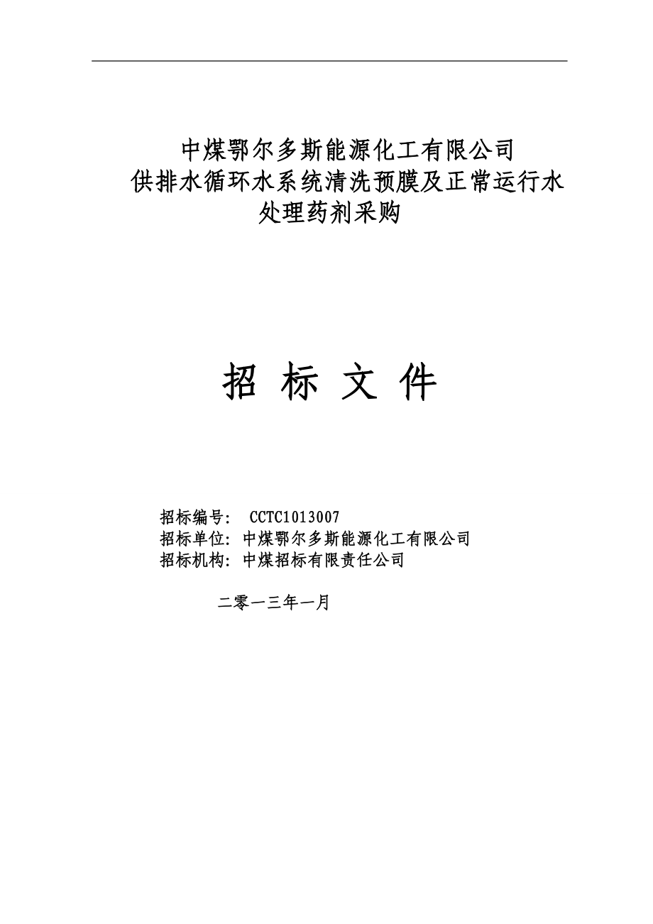 中煤招标有限责任公司循环水药剂招标文件发售版_第1页