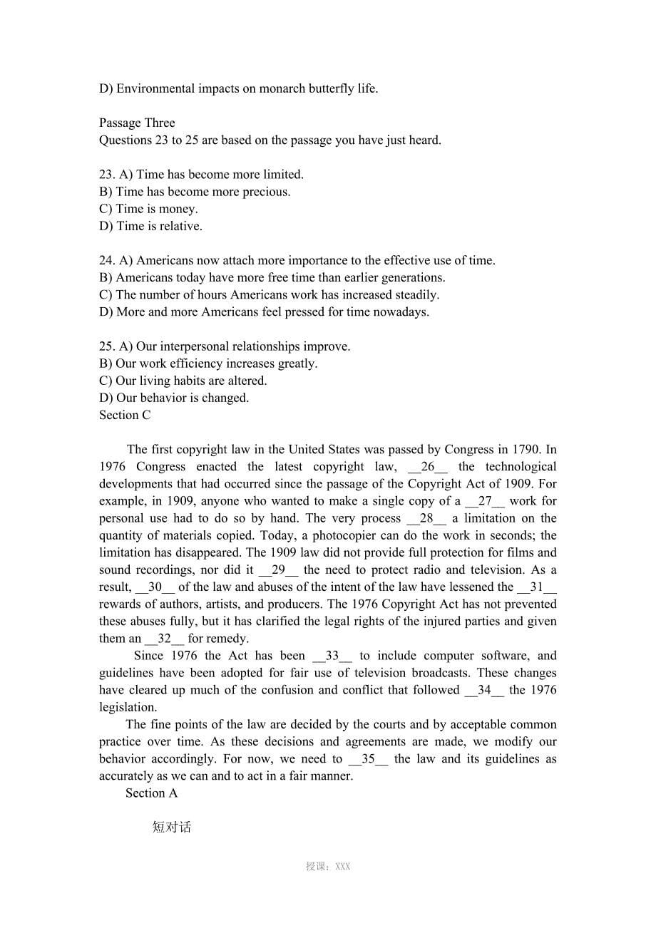 2014年6月六级听力真题及答案(第三套)_第5页