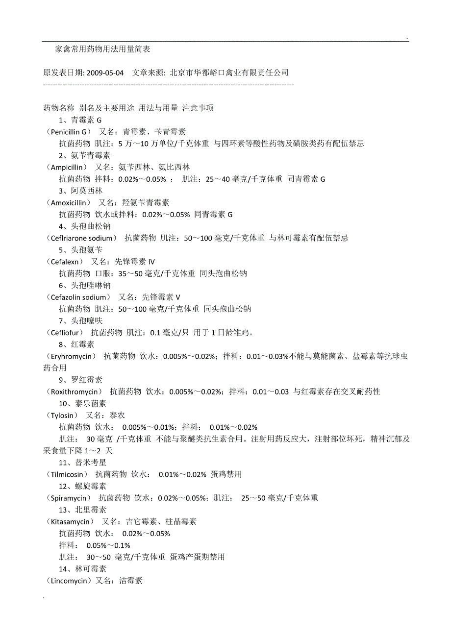 家禽常用药物用法用量简表_第1页