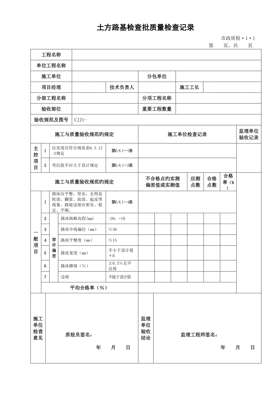 城镇道路关键工程检验批质量检验记录_第1页