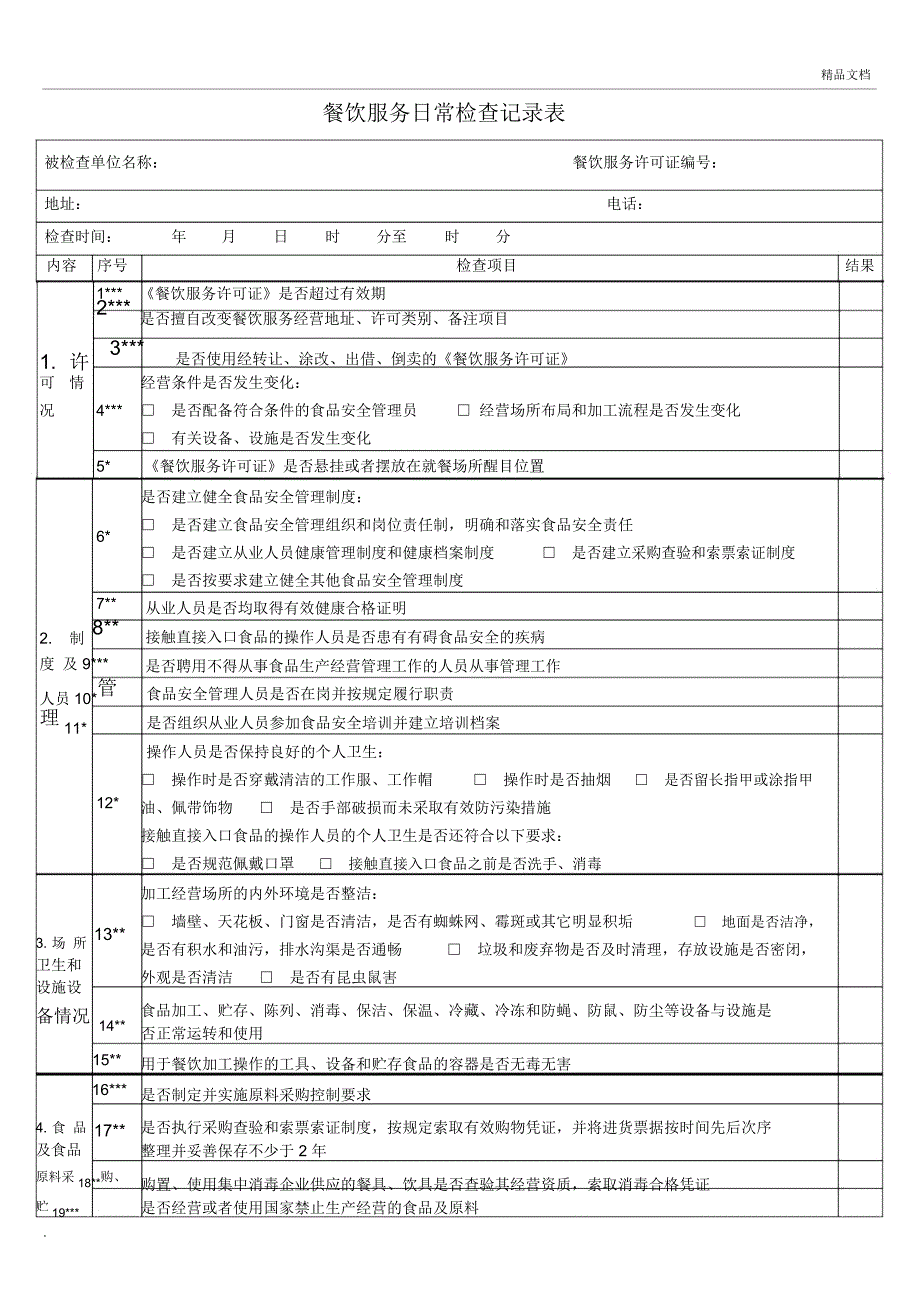 餐饮服务日常检查记录表(20201129194043)_第1页