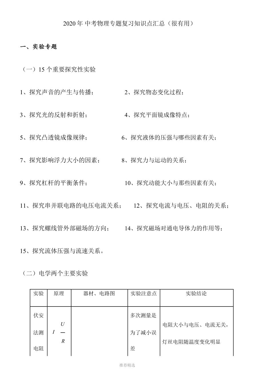 2020中考物理专题复习知识点汇总(很有用)_第1页