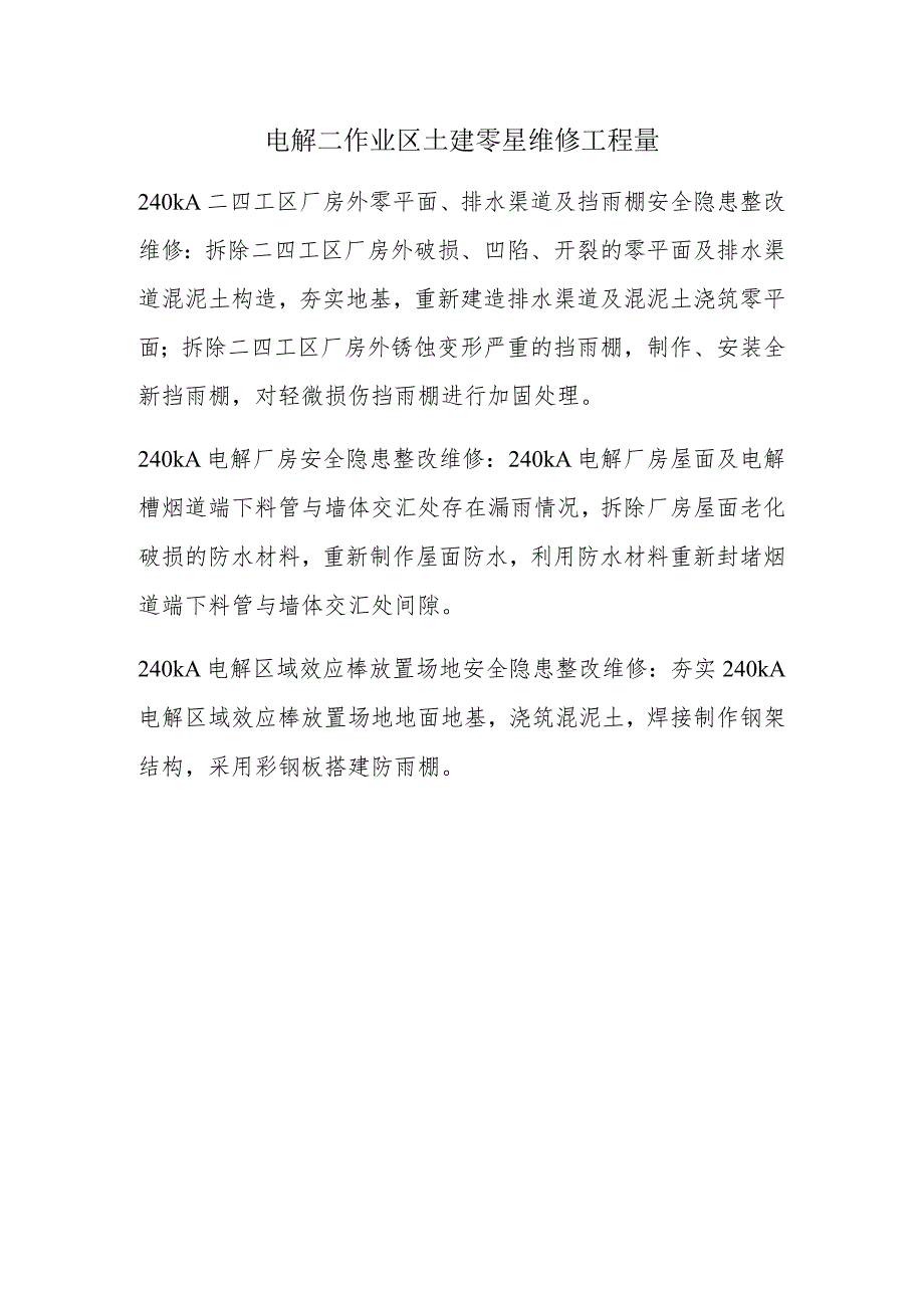 电解二作业区土建零星维修工程量_第1页