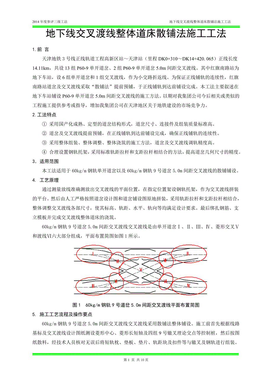 地下线交叉渡线整体道床散铺法施工工法_第1页