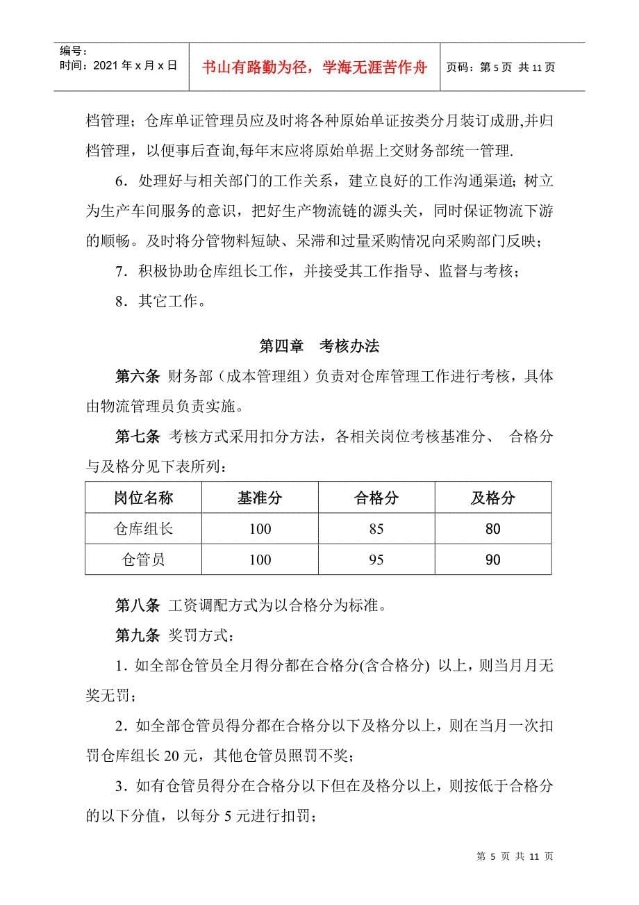 某企业仓库管理岗位职责与考核条例_第5页