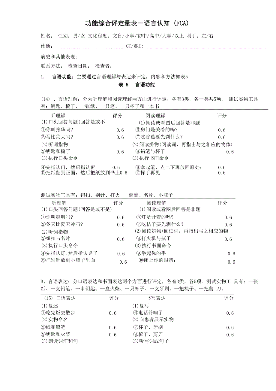 功能综合评定量表(语言认知)_第1页