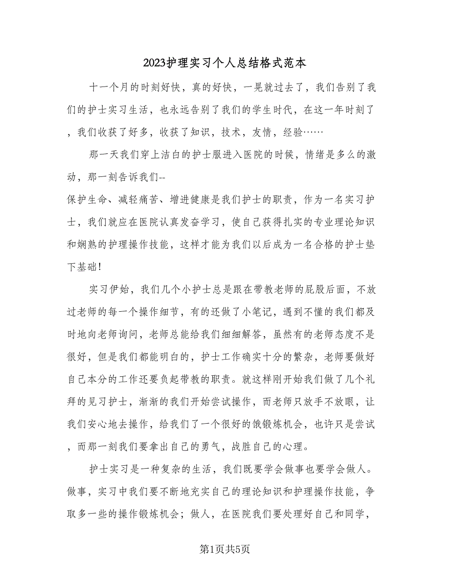 2023护理实习个人总结格式范本（二篇）.doc_第1页