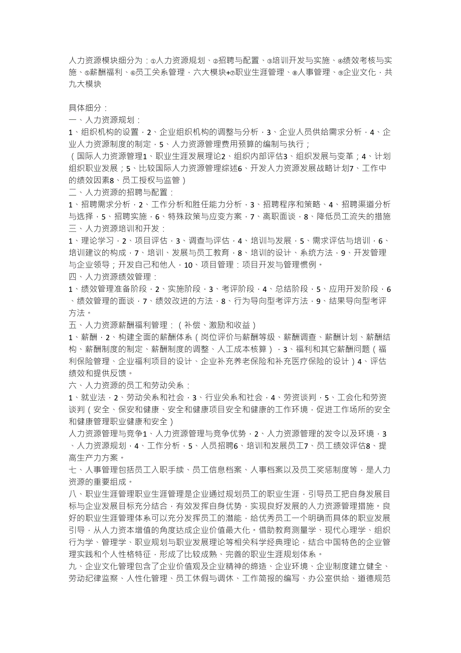 人力资源各个模块细分_第1页