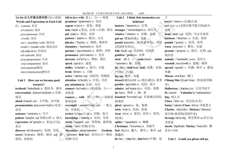 新人教版英语九年级Goforit全册含音标词表整理打印版