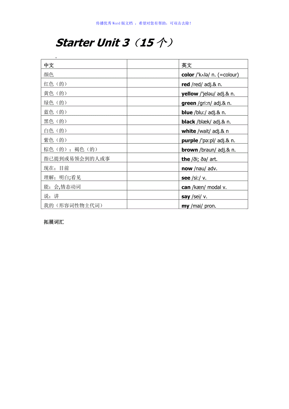 初中一年级上册英语单词Word编辑_第4页