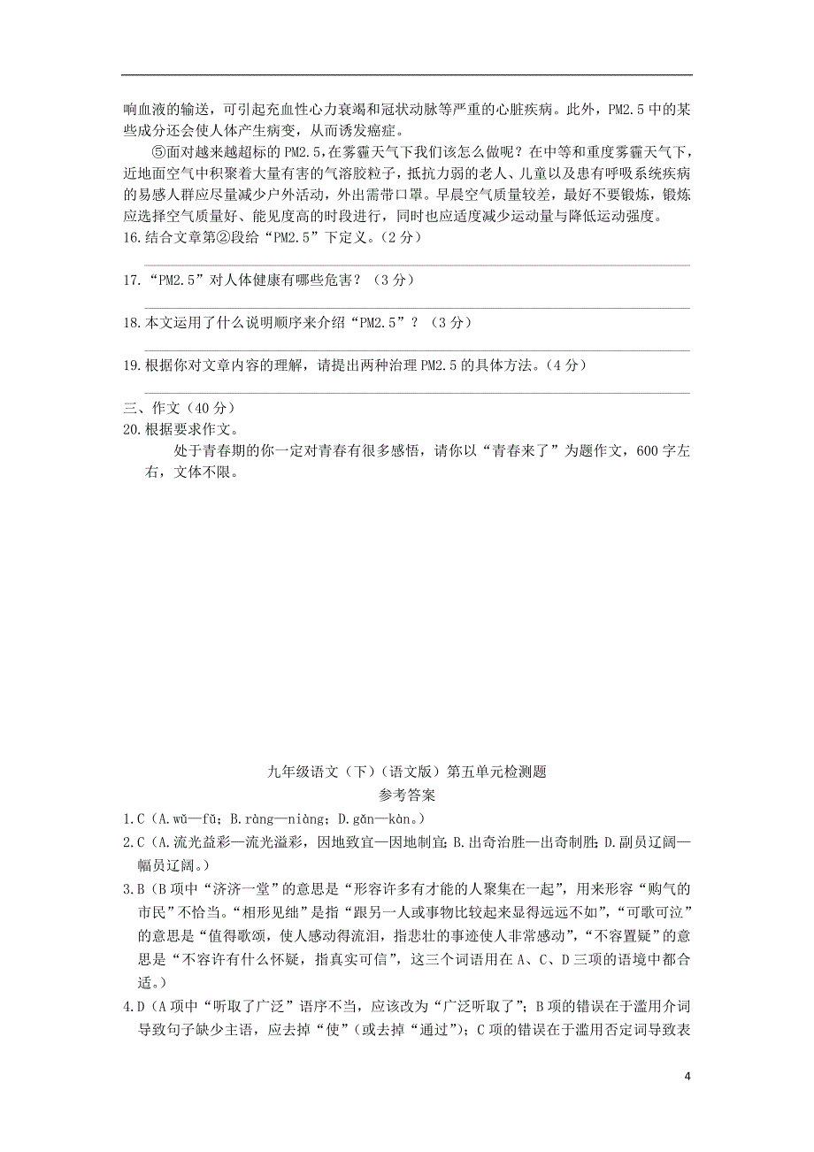 2015_2016学年九年级语文下册第五单元综合检测题语文版_第4页