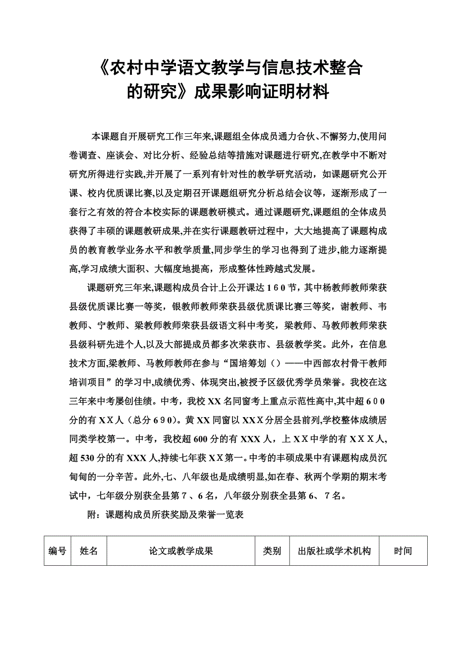 课题研究成果影响证明材料_第1页