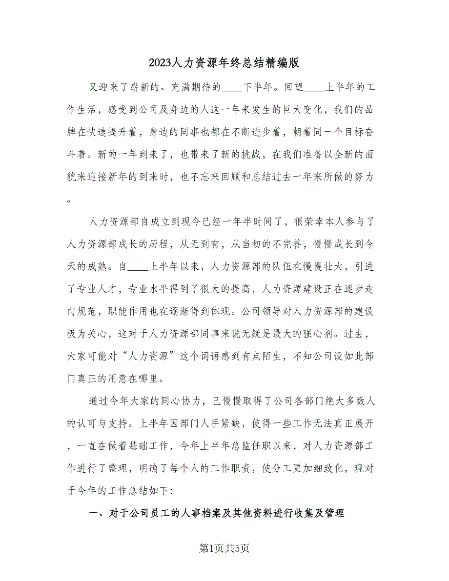 2023人力资源年终总结精编版（二篇）_第1页