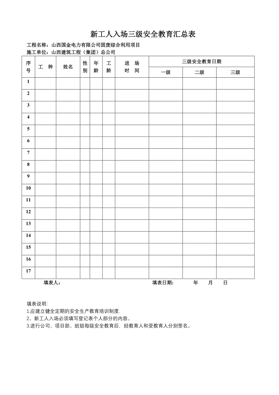 建筑三级安全教育表格_第1页