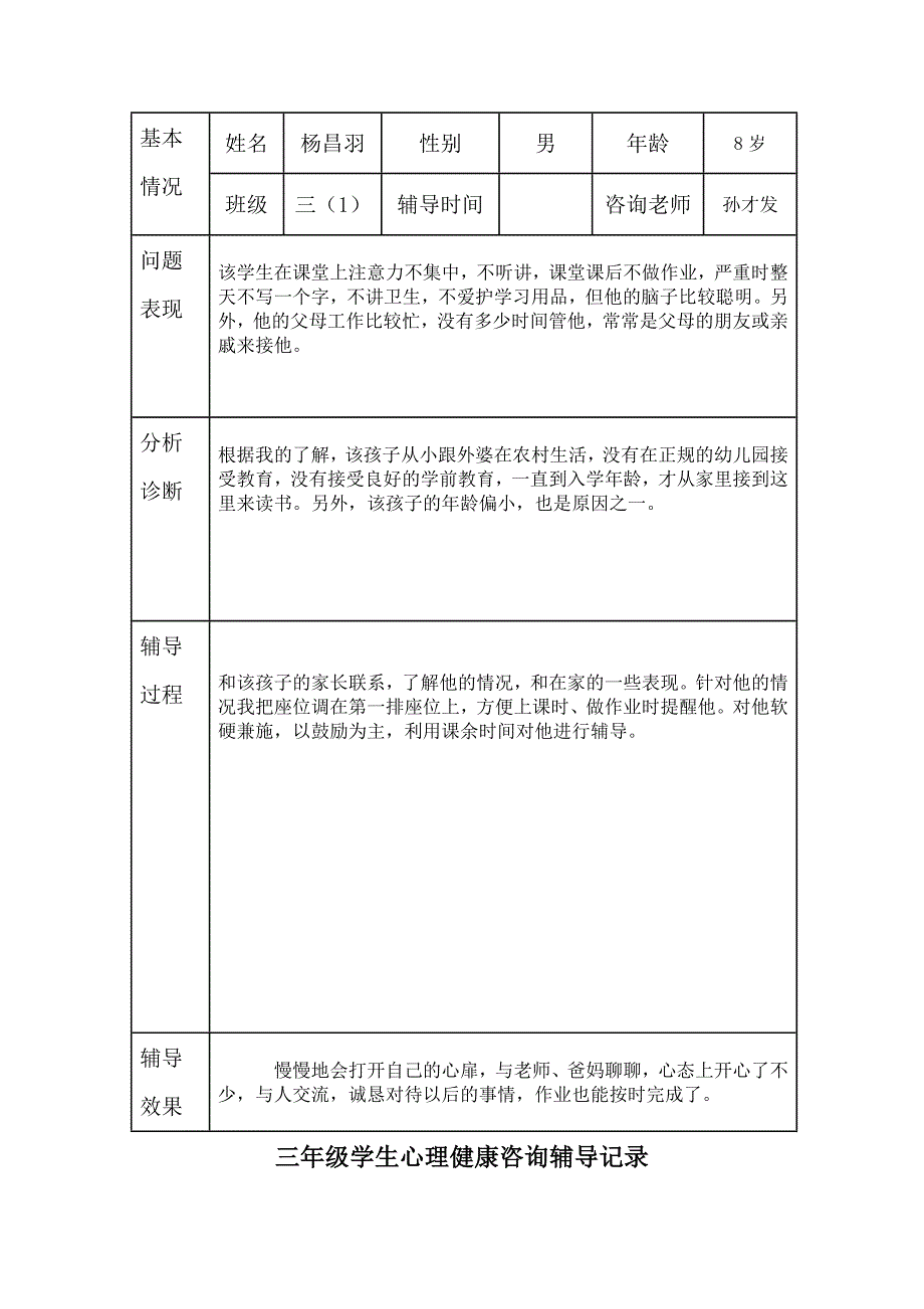 三年级心理健康辅导记录_第3页