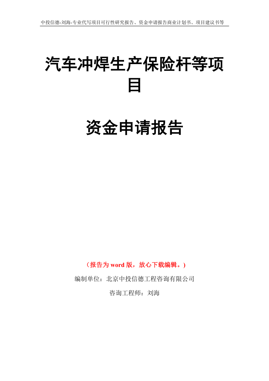 汽车冲焊生产保险杆等项目资金申请报告写作模板代写_第1页