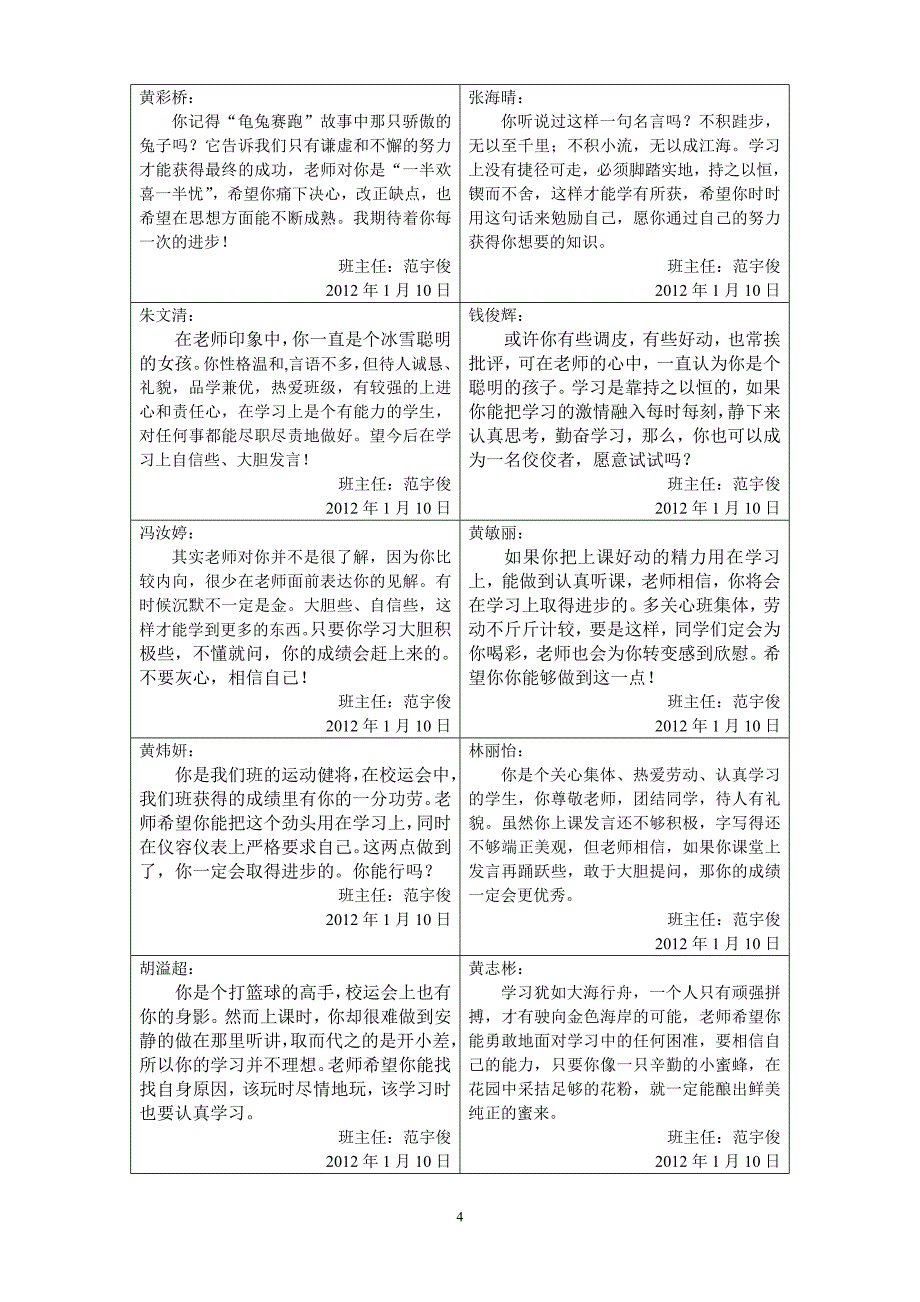 七年级上学生评语_第4页